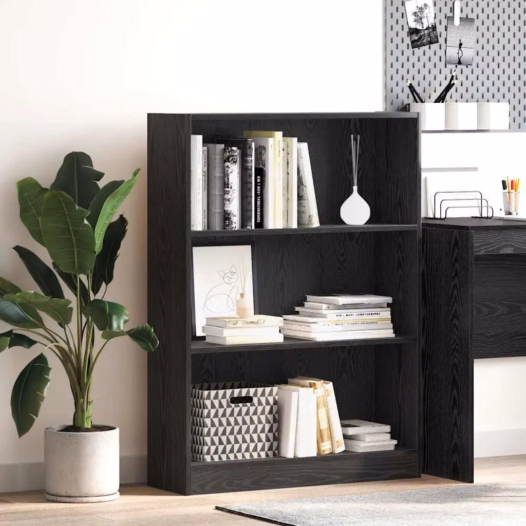 Libreria moderna vidaXL in MDF per soggiorno, Colore Nero e Marrone, L 80 x P 24 x H 109 cm