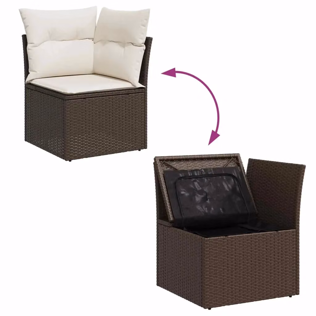 Set Divano da Giardino vidaXL 7 pz a Forma a L in Polyrattan Marrone e Beige con Cuscini e Struttura in Acciaio Verniciato a Polvere – 3
