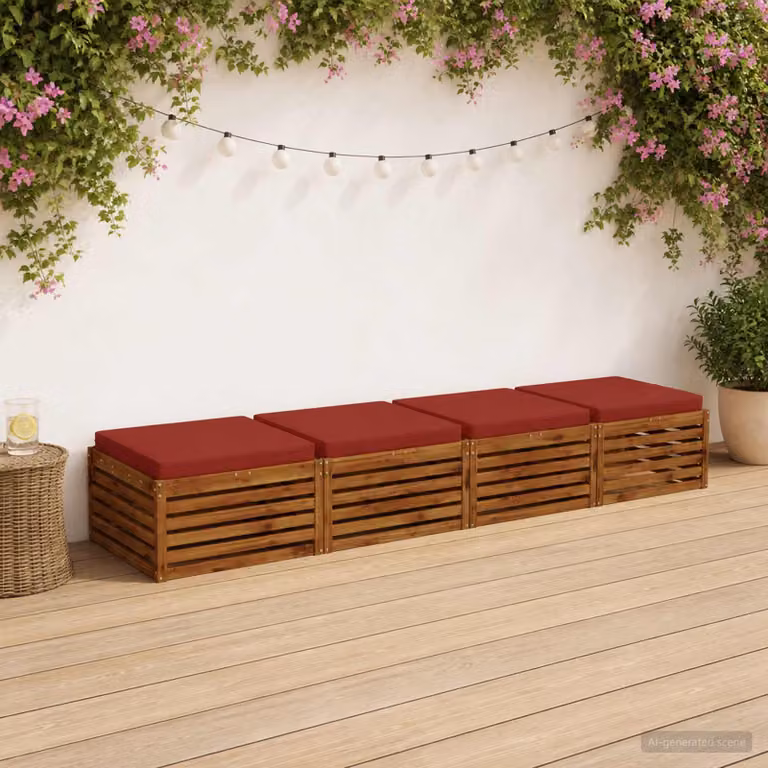 Set di 4 cuscini per sedia quadrati vidaXL in poliestere rosso con rivestimento lavabile e resistente ai raggi UV