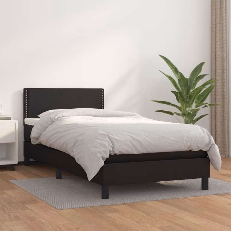 vidaXL Letto con Giroletto a Molle e Materasso in Similpelle Nero, L/P/H: 90 x 190 cm
