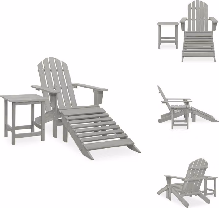 vidaXL Sedia da giardino Adirondack con poggiapiedi e tavolo in legno di abete grigio - Set di mobili da giardino