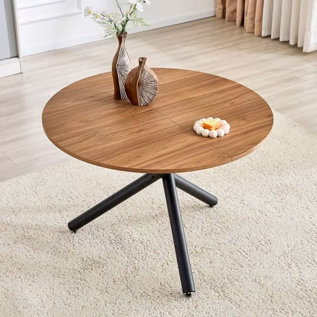 Tavolino rotondo moderno REDOM in MDF e metallo, colore nero e marrone, L/P/H: 122,0 x 68,5 x 17,5 cm