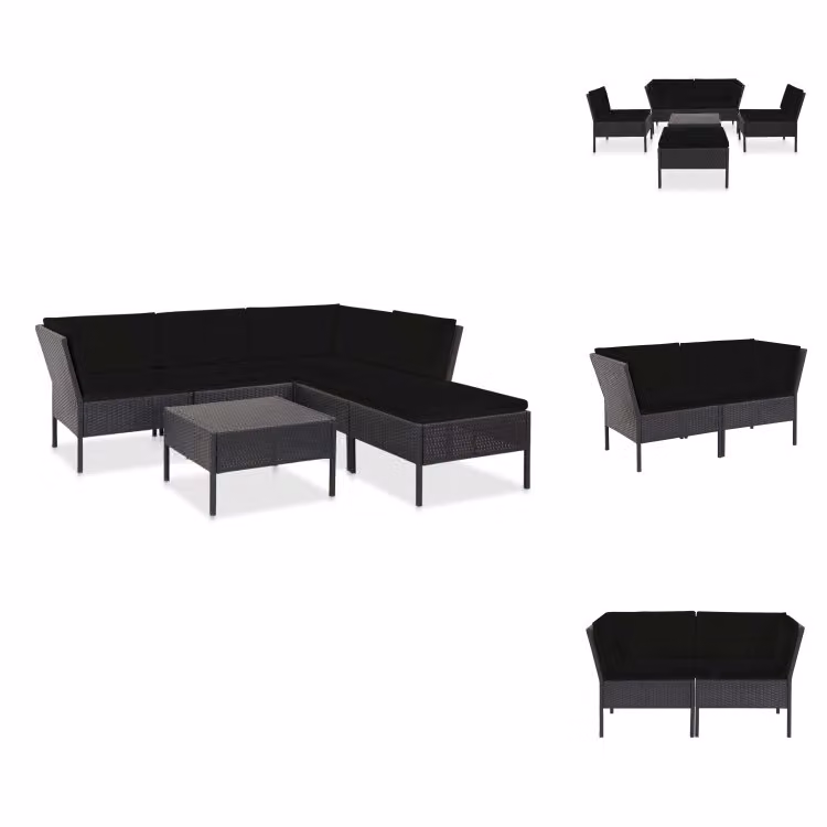 vidaXL Set di 6 pezzi da giardino con cuscini in poly rattan nero - Set di mobili da giardino