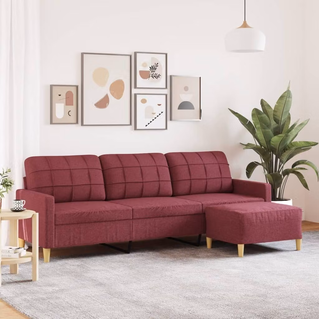 Maison Exclusive - Divano a tre posti con poggiapiedi, rosso vino, 210 cm, tessuto