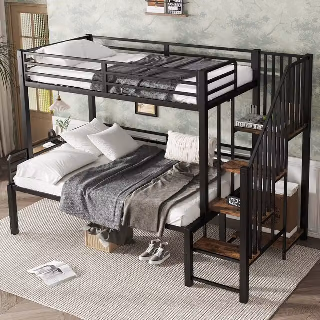letto a castello mdf metallo nero 90x200cm e 120x200cm