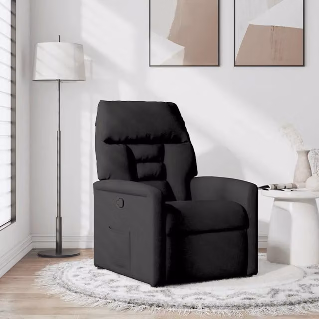 Poltrona Reclinabile Relax vidaXL in Tessuto Nero con Braccioli e Regolazione Manuale