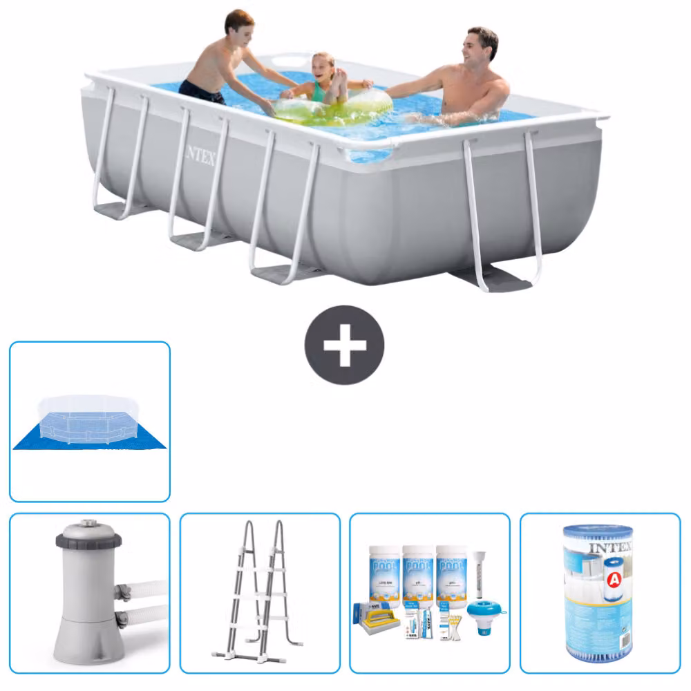 Piscina Intex con struttura a prisma rettangolare - 300 x 175 x 80 cm - grigio - inclusa pompa - pacchetto manutenzione scala - filtro - telo di fondo