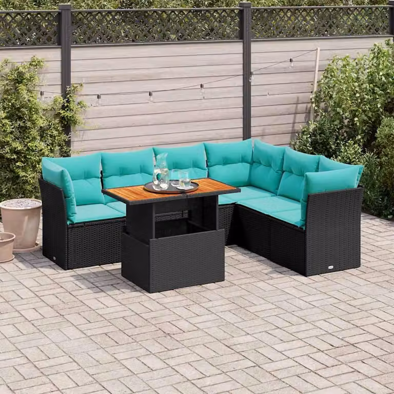 Maison Exclusive - Set da giardino 7 pezzi con cuscini in polyrattan nero