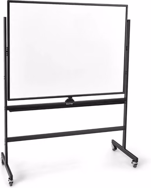Lavagna bianca magnetica doppia Design Mania con ruote regolabile in altezza, colore nero e bianco, H: 188 cm, L: 120 cm, P: 24 cm