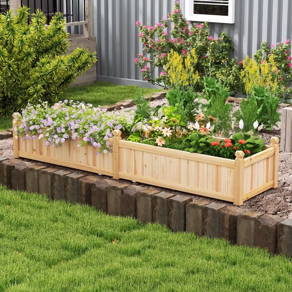 Ampia fioriera in legno DESIGN IN con divisorio e sistema di drenaggio, ideale per orto e giardino ornamentale, colori nero o beige, L: 227 cm, P: 59,5 cm, H: 40 cm – 2