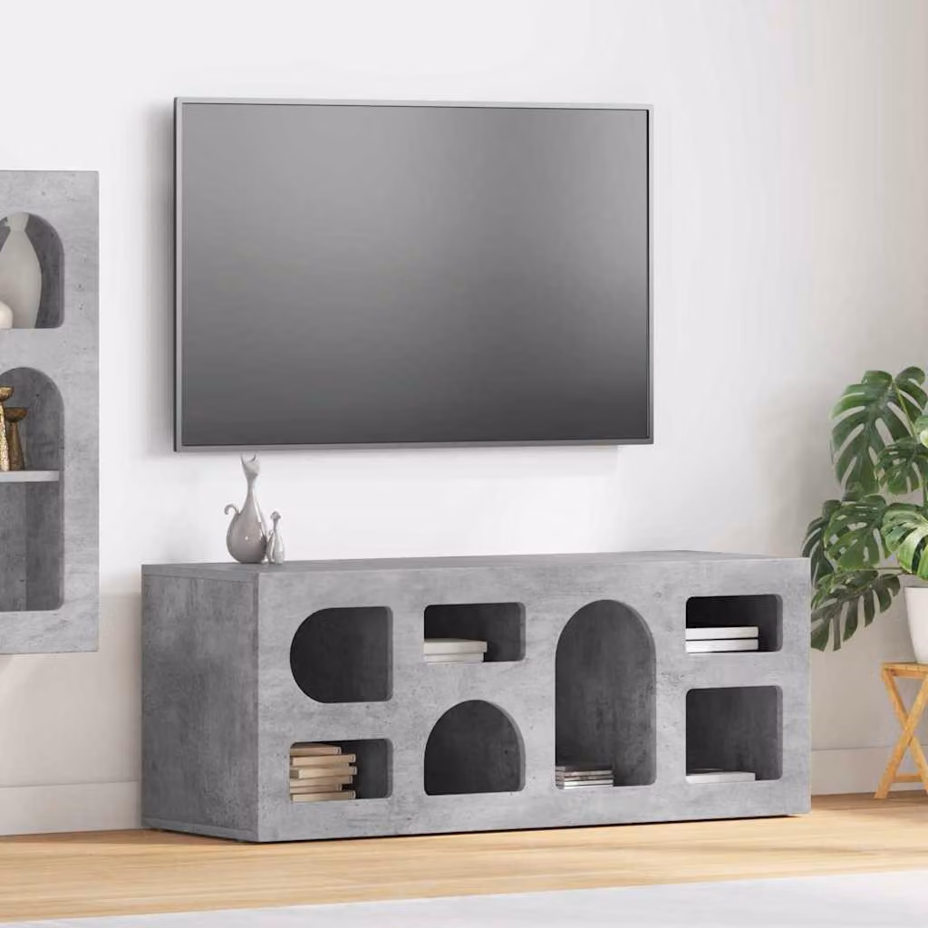 Mobile TV vidaXL Grigio cemento L 100 cm, P 35 cm, H 40 cm