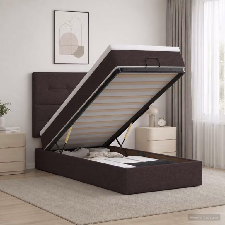 vidaXL Letto Ottomano con Materasso e Illuminazione LED, Marrone e Bianco, L/P/H: 200 x 100 x 88 cm