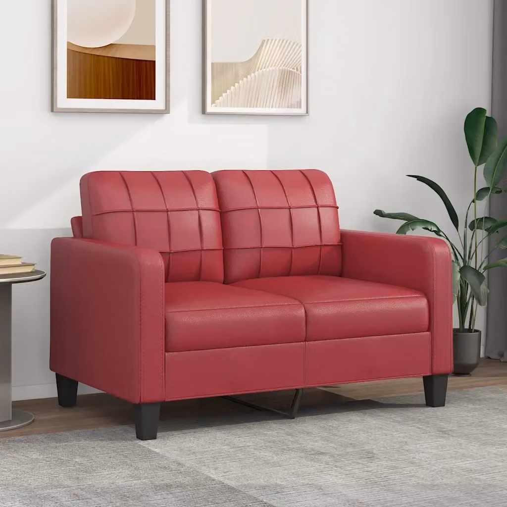 Divano moderno da soggiorno in similpelle rossa con struttura in metallo L: 138 cm, P: 80 cm, H: 77 cm – 2