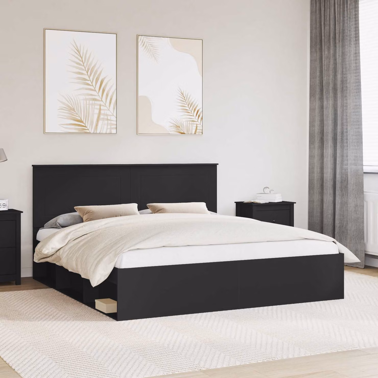 Struttura del letto moderna vidaXL in pino massello nero L/P/H: 200 x 200 x 210 cm – 1