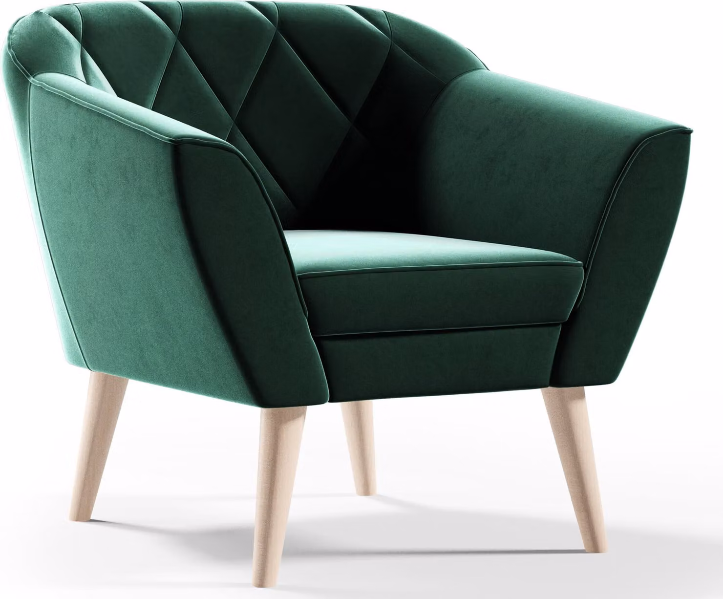 Poltrona in velluto GUTTO poltrona in velluto verde KARO poltrona TV in stile scandinavo Poltrona imbottita su gambe in legno alte alte