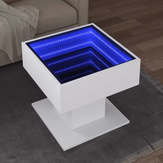Tavolino da salotto moderno vidaXL in legno bianco con LED L/P/H: 50 x 50 x 45 cm – 1