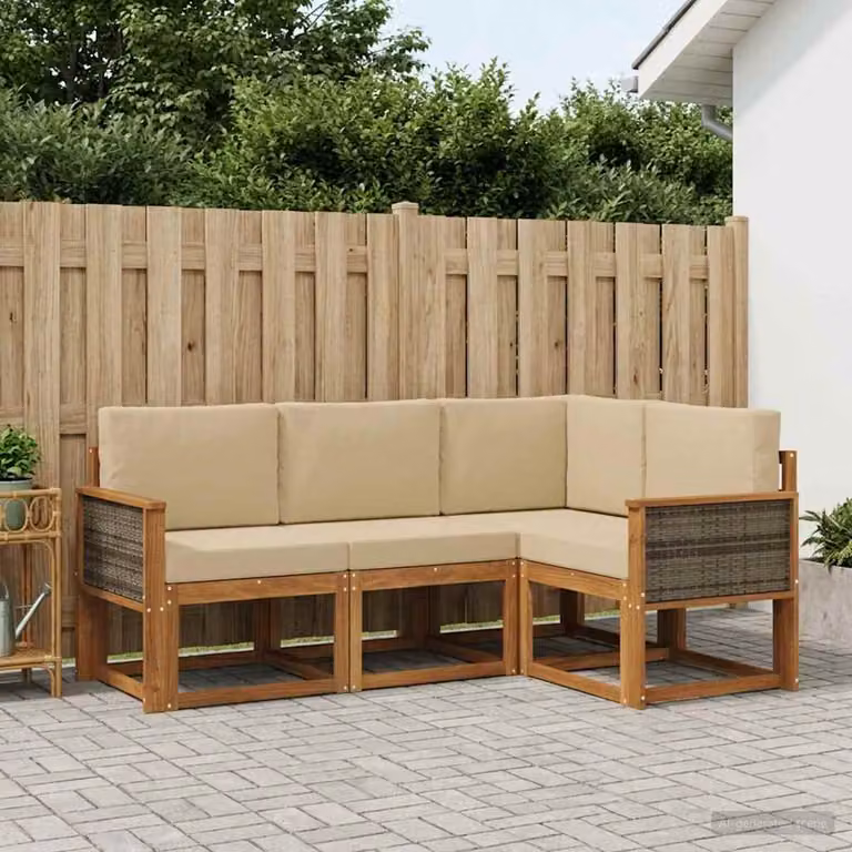 Set di divani da esterno vidaXL 4 pezzi in legno di acacia con cuscini beige e marrone per giardino e terrazza