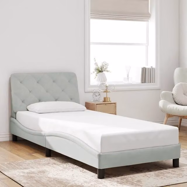Struttura Letto Giroletto Design Mania in Velluto Grigio Chiaro con Doghe in Legno L/P: 80 x 200 cm