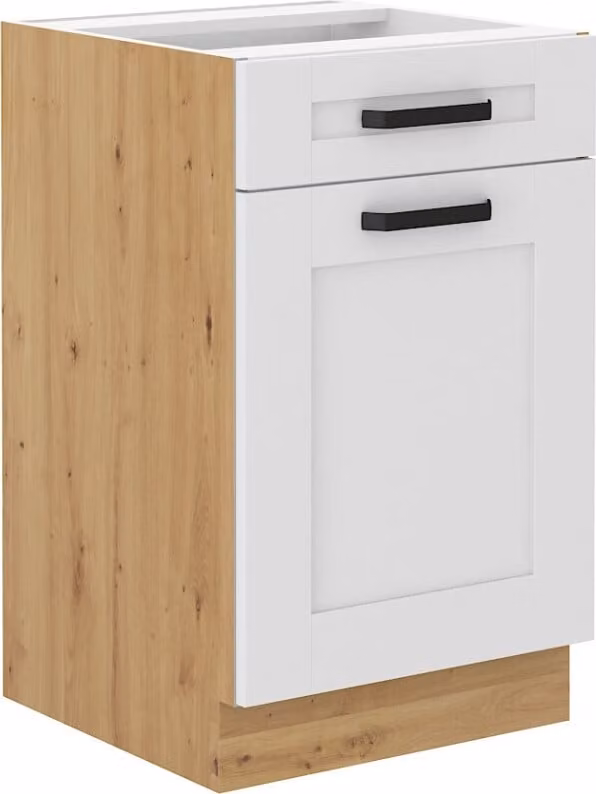 Armadietto inferiore con cassetto LAILI - larghezza 50 cm, bianco / rovere artisan