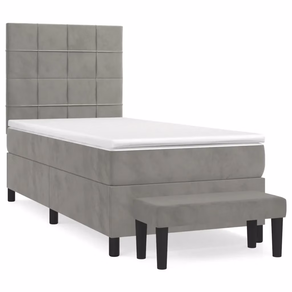 vidaXL Giroletto a Molle con Materasso Ibrido in Velluto Grigio Chiaro L/P/H: 200 x 100 x 118 cm – 2