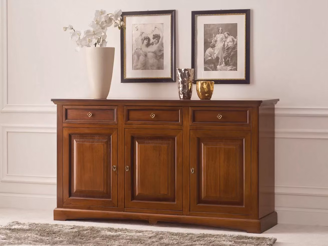 Madia credenza arte povera in legno con 3 porte tinta noce Mobili 2G L/P/H: 170 x 46 x 96 cm – 2