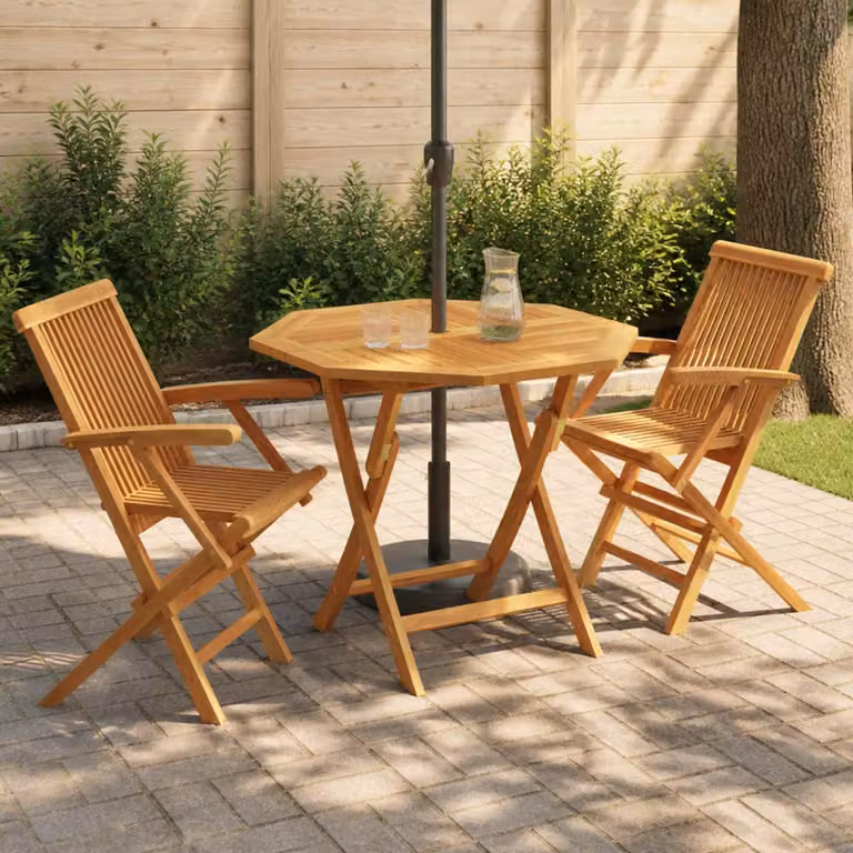 Set Bistro da Giardino Pieghevole vidaXL in Legno di Teak Naturale Marrone, 3 Pezzi