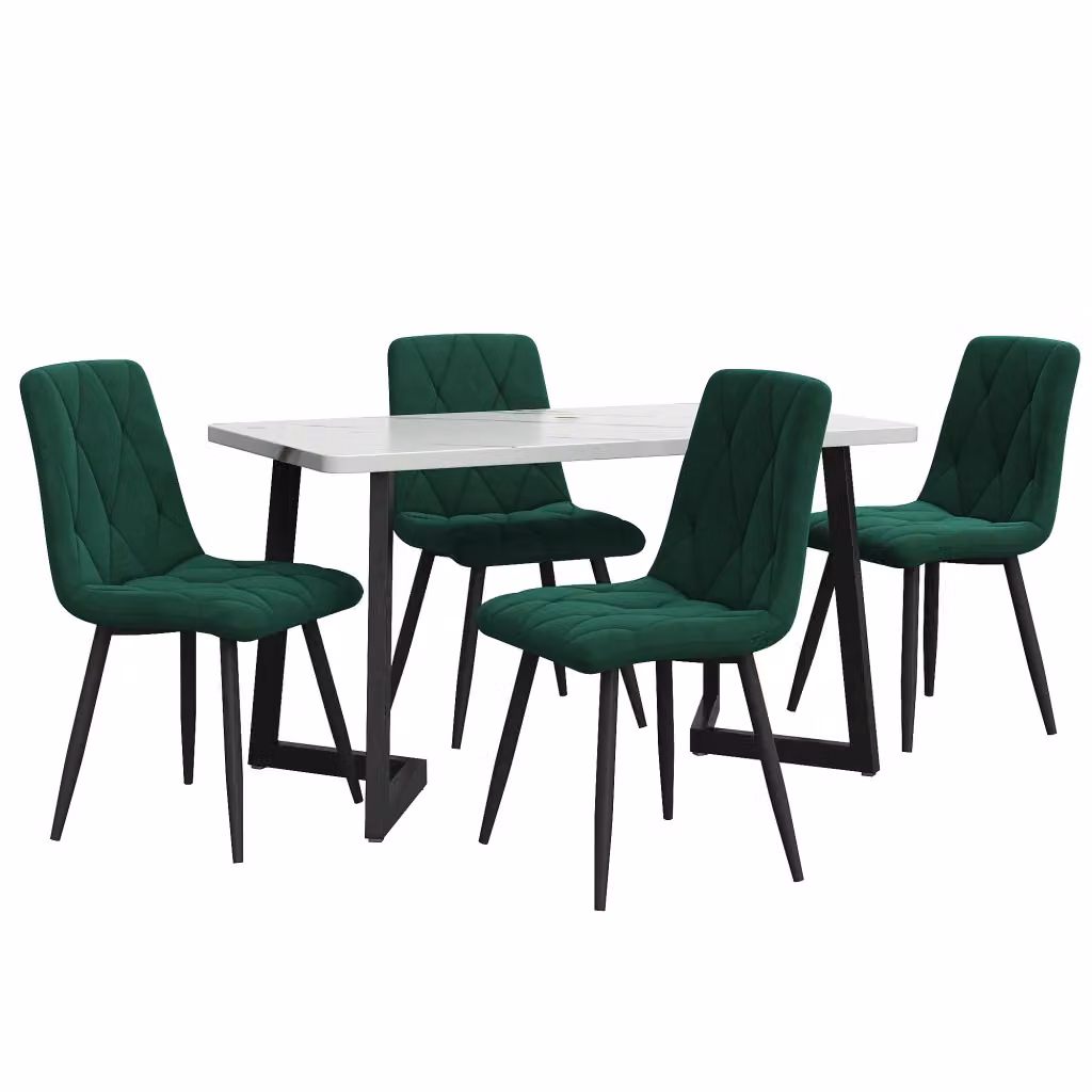 Set moderno da pranzo OKWISH composto da tavolo rettangolare e 4 sedie in velluto verde con gambe nere, ideale per cucina e sala da pranzo, in MDF e metallo, L: 117 cm, P: 75 cm, H: 75 cm – 2