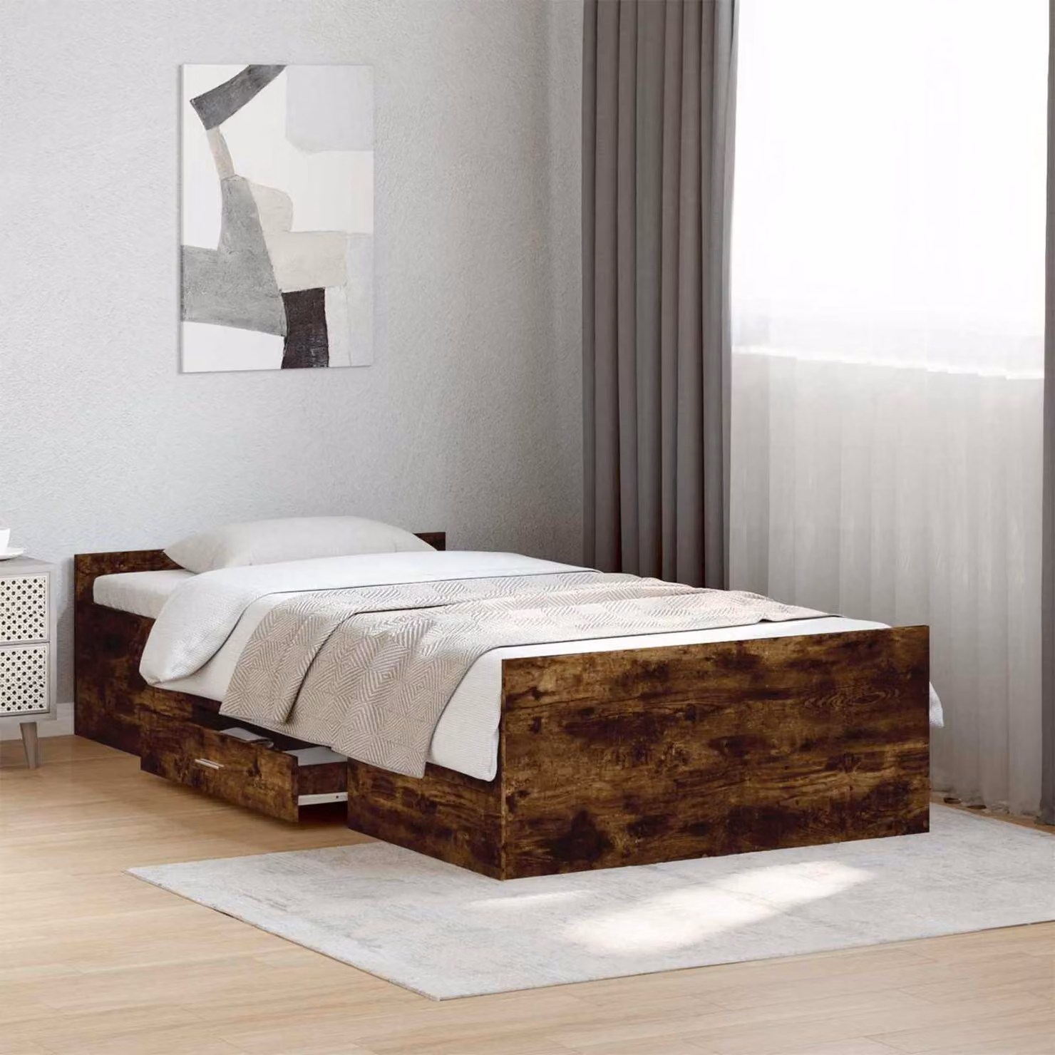 vidaXL Telaio del letto moderno con cassetti in Rovere Fumo, L: 80 cm, P: 200 cm, H: 103 cm