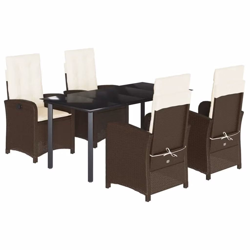 vidaXL Set da Pranzo da Giardino 5pz in Polyrattan Marrone con Piano in Vetro e Cuscini – 2