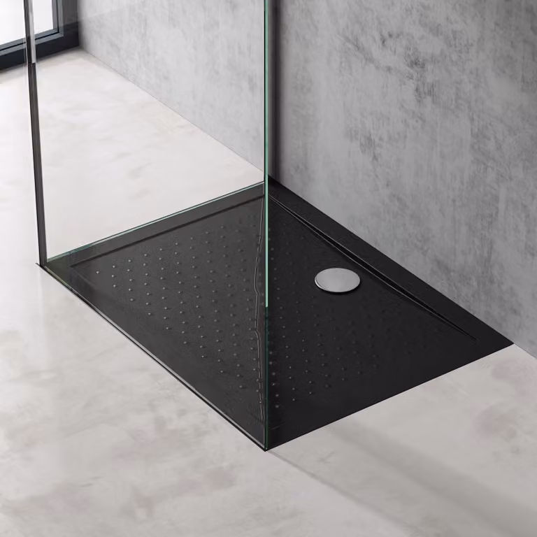 doporro Piatto Doccia Antiscivolo con Piletta 75x90x4cm, Piatto Doccia Lucia02AR in Acrilico incl. Piletta di Scarico (AL01), Forma: Rettangolare, Nero