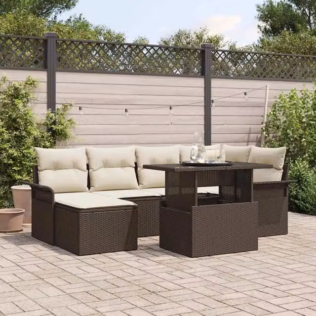 Set Divano da Giardino 7 pz Marrone Poly Rattan 3348314