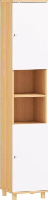 Colonna da bagno HOMCOM con 2 armadietti e ripiani aperti, mensole interne regolabili, L/P/H: 30 x 30 x 166 cm, Bianco e Legno