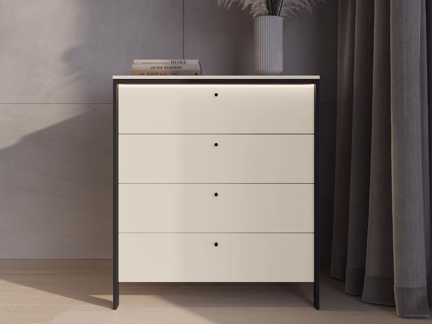 Cassettiera REDMOND - beige sabbia / nero + illuminazione LED GRATUITA