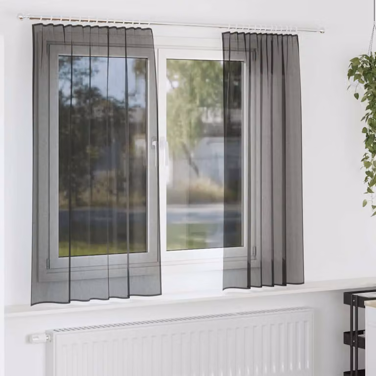 Set di 2 tende in voile semi-trasparenti vidaXL con tasche per asta, colore nero, L: 140 cm x H: 140 cm