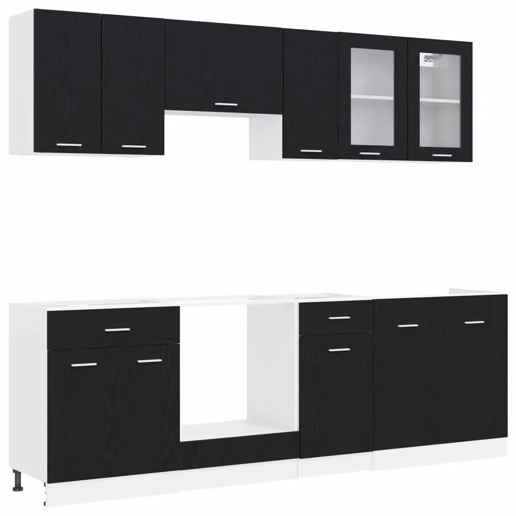 Unità Cucina Moderna vidaXL in Rovere e Nero con 8 Pezzi e Ante a Battente – 2