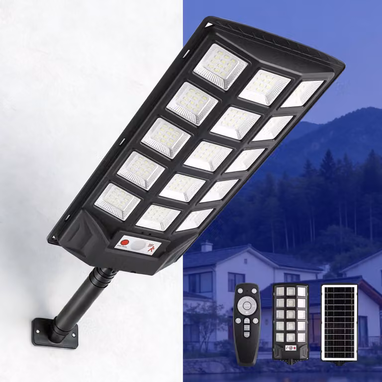 Lampione solare da 500 W, 6500 K, grado di protezione IP66, con telecomando, dotato di 180 LED