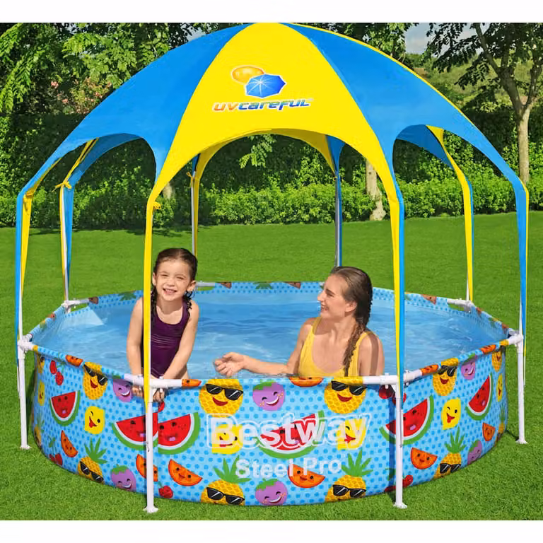 Piscina Fuori Terra Bestway Steel Pro per Bambini con Canopy, Multicolore, Diametro: 244 cm, Altezza: 51 cm