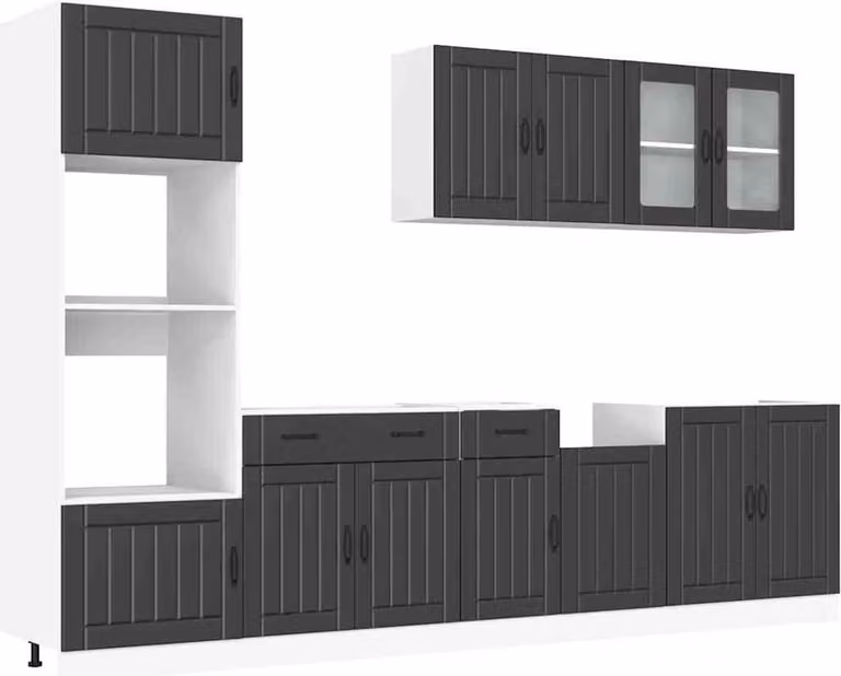 Set Mobili da Cucina 7 pz Kalmar Neri Legno Multistrato