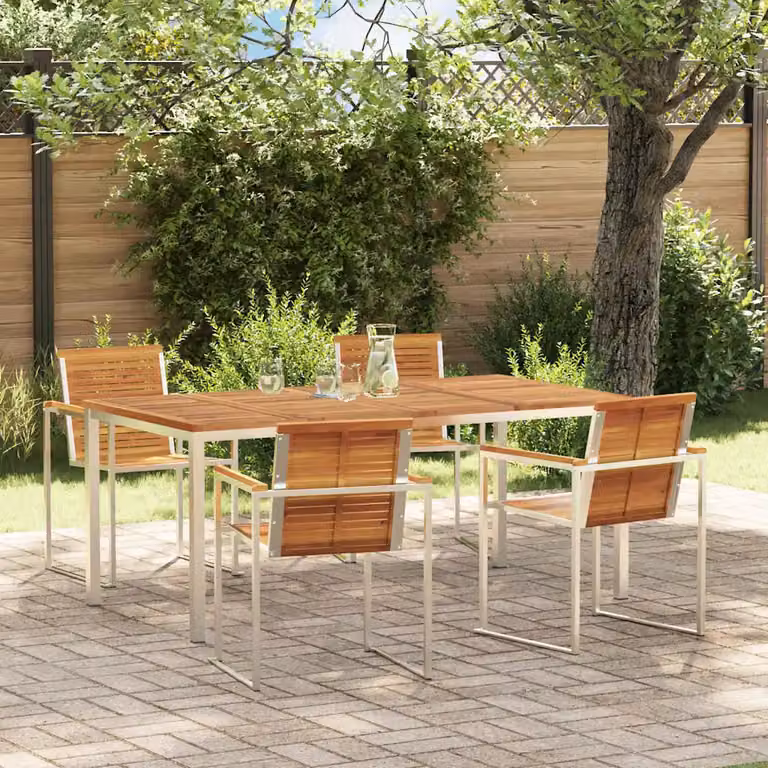 Set da pranzo per giardino e terrazzo vidaXL in legno di acacia e acciaio inossidabile, 5 pezzi, marrone e argento