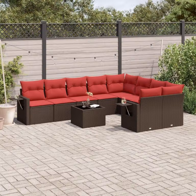 Maison Exclusive - Set da giardino 10 pezzi con cuscini, marrone, polyrattan