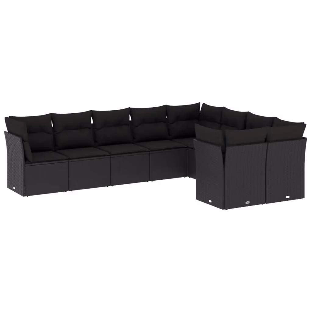 vidaXL Set Divani da Giardino 9 pz in Polyrattan Nero con Cuscini Imbottiti e Rivestimenti Rimovibili – 2