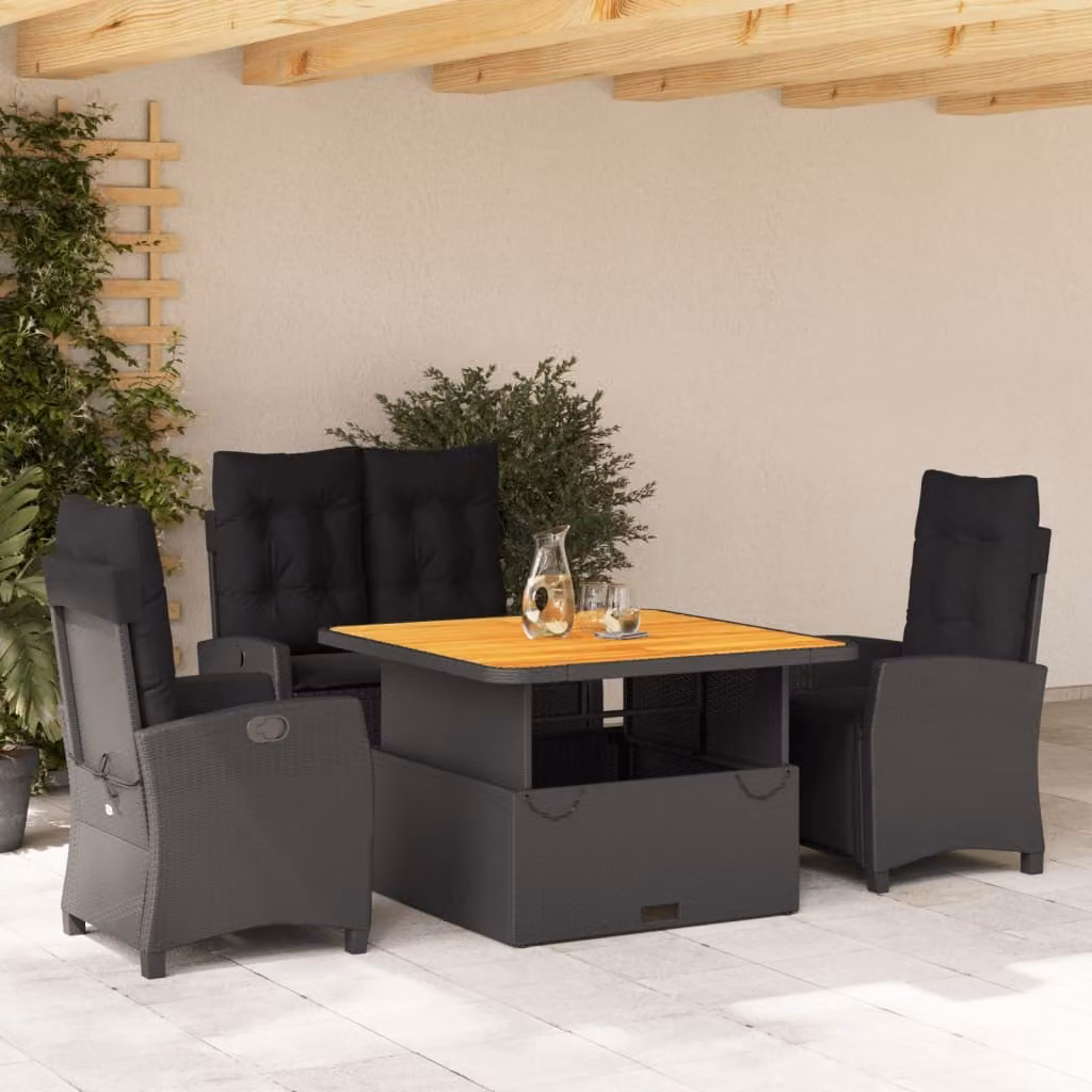 Maison Exclusive - Set da pranzo da giardino 4 pezzi con cuscini in polyrattan nero
