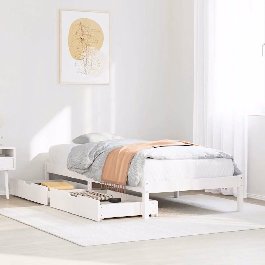 Letto singolo vidaXL in legno massello di pino bianco con cassetti L/P/H: 205.5 x 95.5 x 31.0 cm