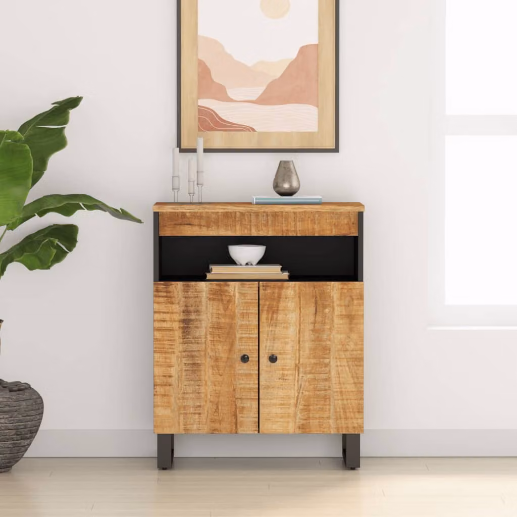 Credenza con 2 Ante vidaXL in Legno Massello di Mango Marrone L: 60 cm, P: 33 cm, H: 75 cm