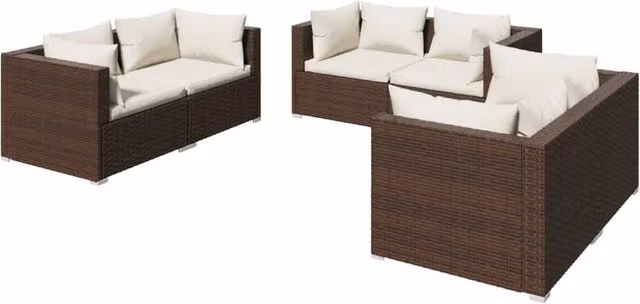 Set di mobili da giardino Outsunny composto da 6 pezzi con divano a L e cuscini beige in resina intrecciata marrone e struttura in acciaio verniciato a polvere