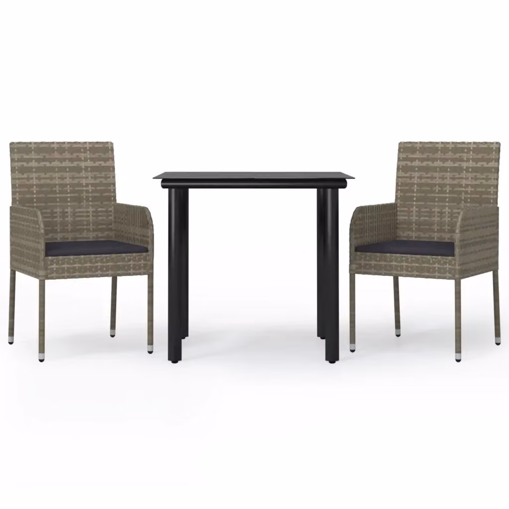 Set Salotto da Giardino Moderno vidaXL in Polyrattan con Cuscini e Tavolino in Vetro, Nero e Grigio – 2
