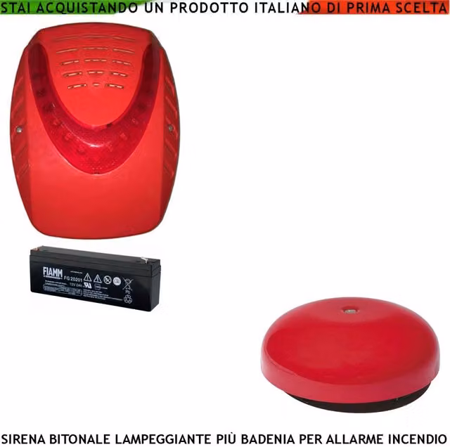 Sirena lampeggiante rossa da esterno Securvera con sottocoperchio antischiuma e badenia interna per segnale allarme incendio, alimentazione 24 VCC