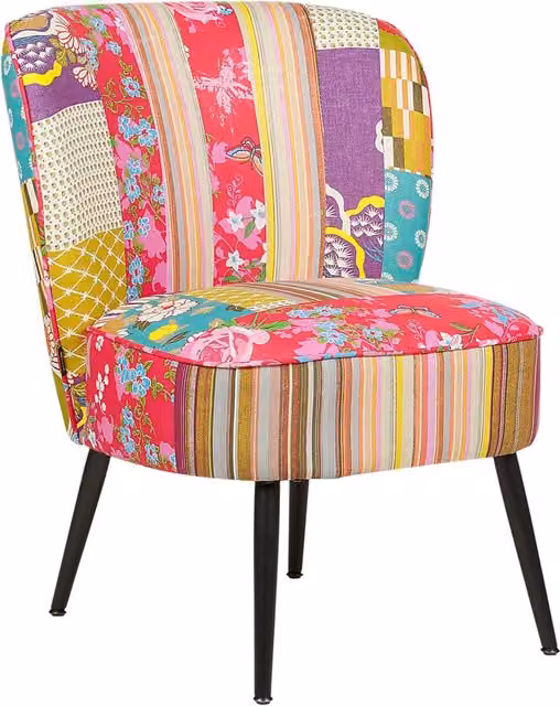 Poltrona senza braccioli Beliani in tessuto multicolore con motivo floreale e gambe in legno per soggiorno o camera da letto L: 52 cm, P: 40 cm, H: 76 cm