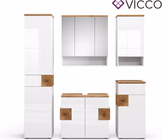 Set di mobili da bagno Eden Bianco lucido 5 pezzi Vicco