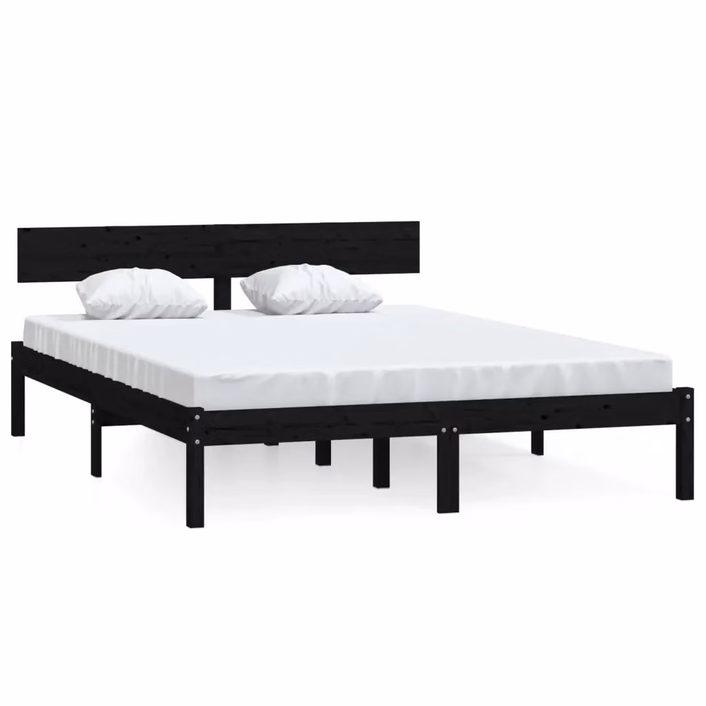 vidaXL Giroletto Nero in Legno Massello di Pino L: 160 cm, P: 200 cm – 2